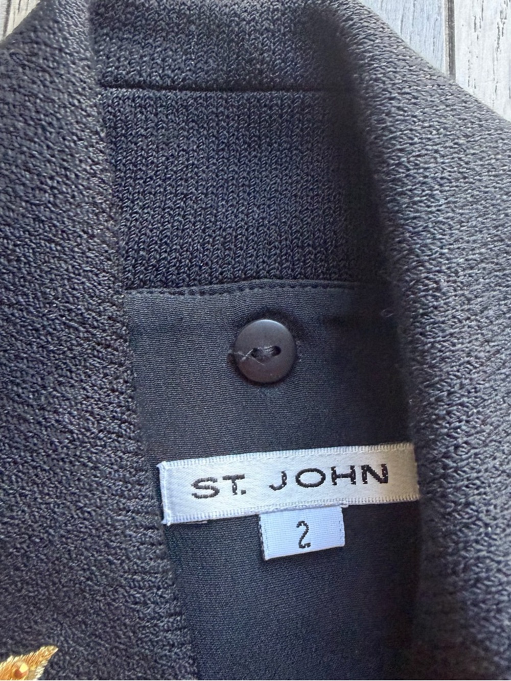 Vintage St. John Evening by Marie Gray black and gold knit blazer size 2 - Picture 2 of 5